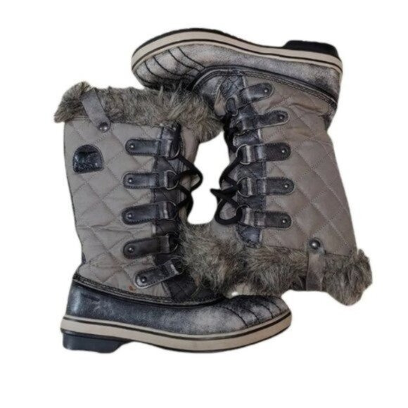 Sorel Shoes - Sorel Tofino Distressed Faux Fur Trim Lace Up Tall Snow Boots 7